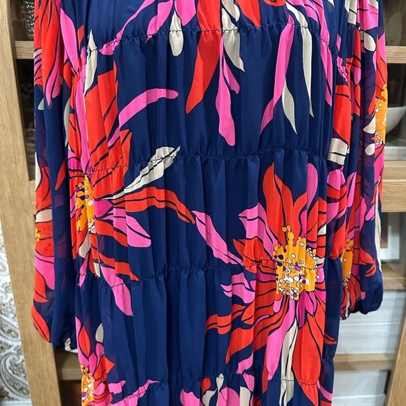 Trina Turk Silvery Dress 3/4 Balloon Sleeve A-line Gathered Size Medium BNWT - Picture 4 of 10